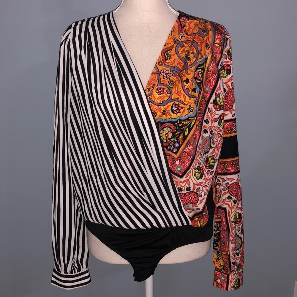 Fashion Nova mixed print stripes bodysuit